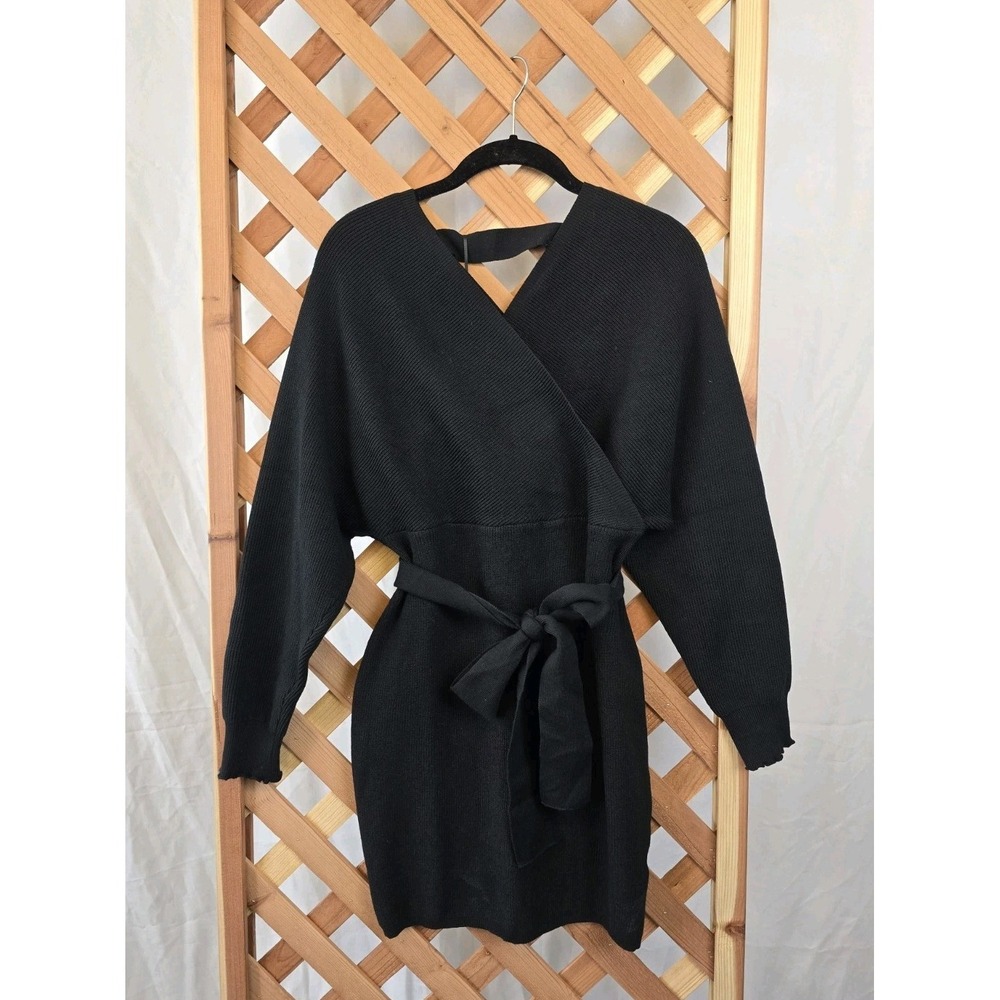 NWT Mansy Women's Cocktail Batwing Long Sleeve Knit Sweater‎ Mini Dress - Sz M